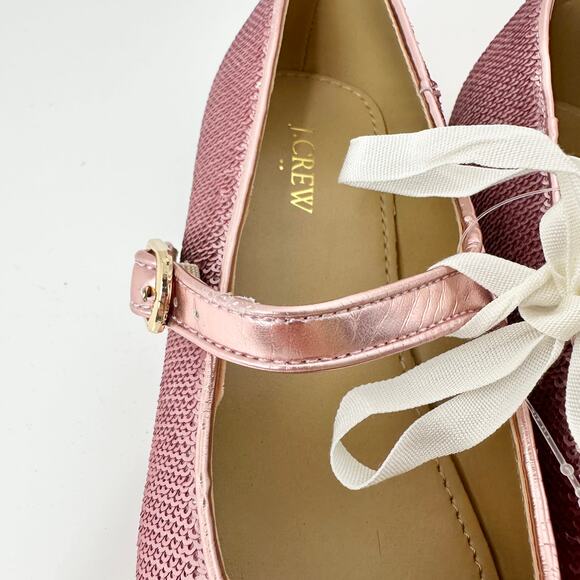 J.Crew Crewcuts Girls Sequin Mary Jane Flats Ballet Party Formal Pink K2 NWT - Picture 9 of 13